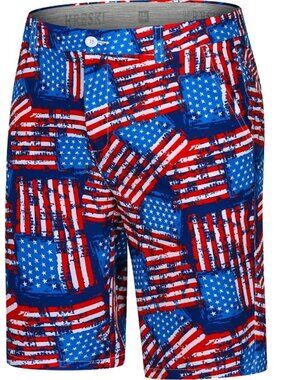 HRESKI‎ Golf Shorts All Over American Flag Print Performance Patriotic Men's 38